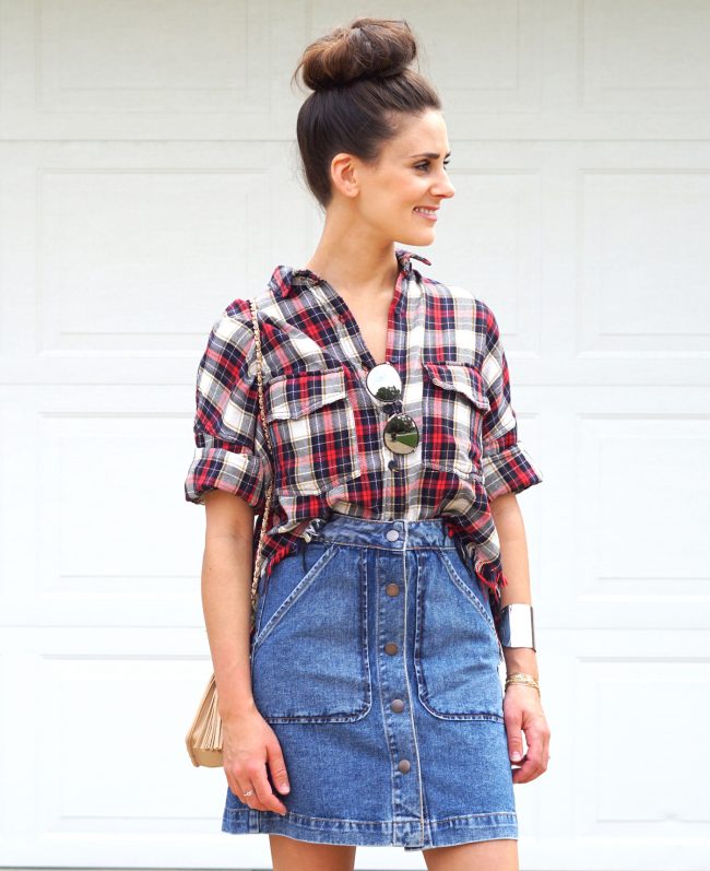 Plaid hot sale denim skirt