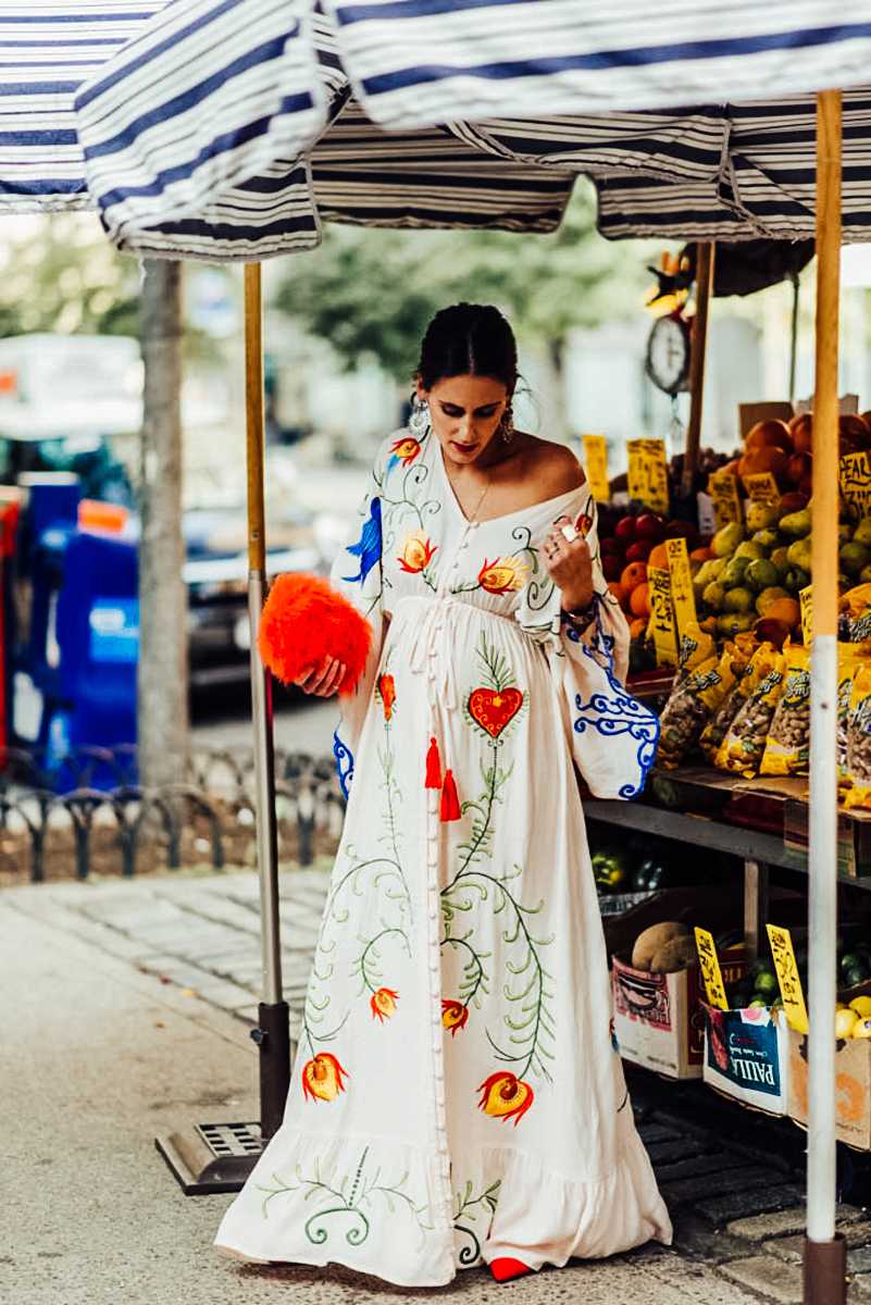 I'm sharing my 30 week bump update on TheDandyLiar.com, featuring this gorgeous Fillyboo embroidered gown that I wore during New York Fashion Week.